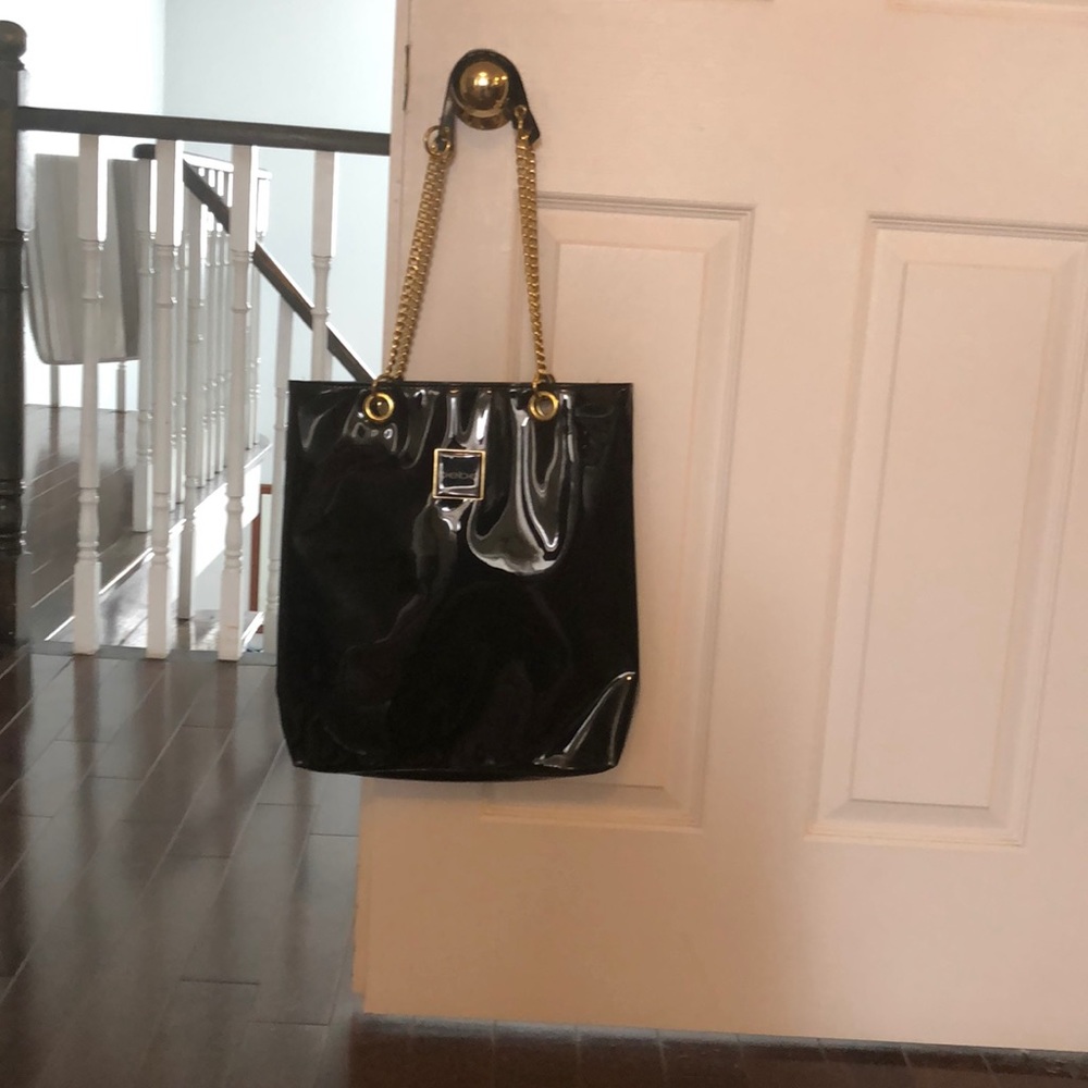 Bebe large black shiny tote bag